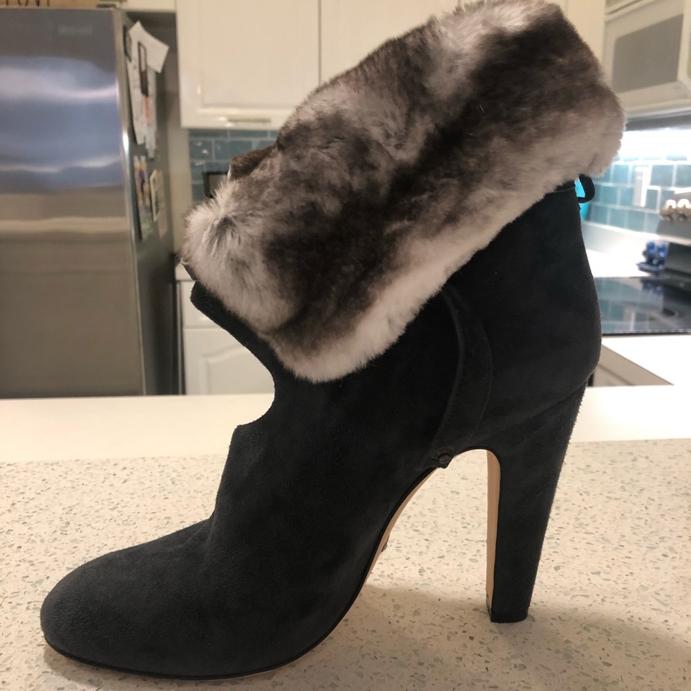 Fur trim heeled booties